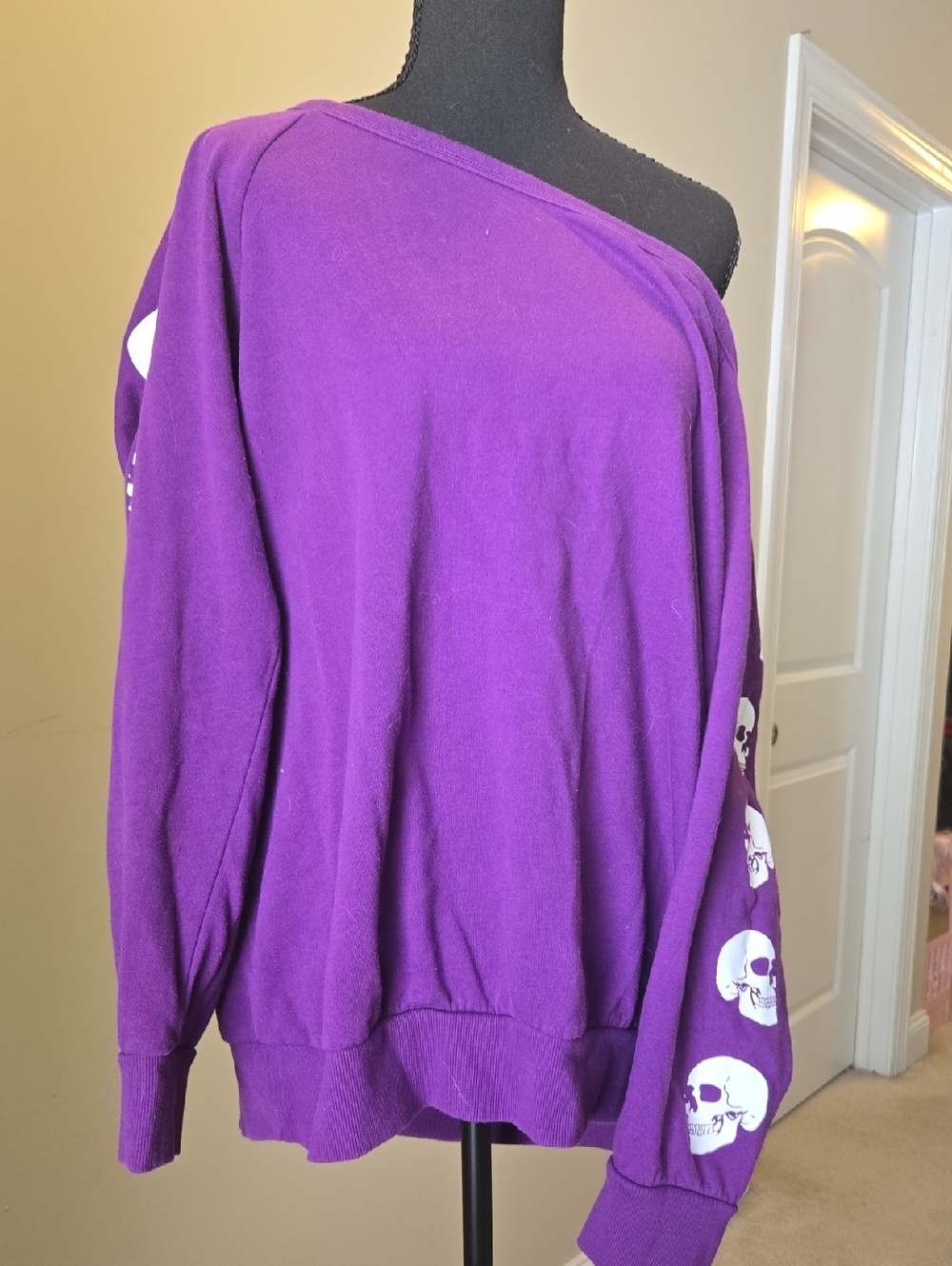 torrid Purple Off-Shoulder Skull Sleeve Sweater